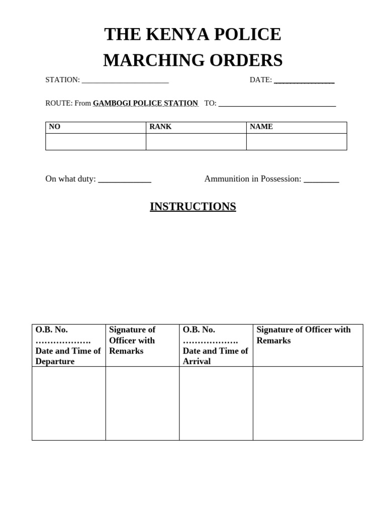 Kenya Police Marching Orders Form | PDF