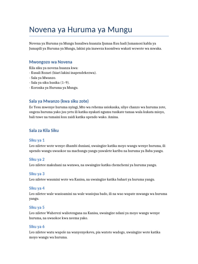 Novena Ya Huruma Ya Mungu | PDF