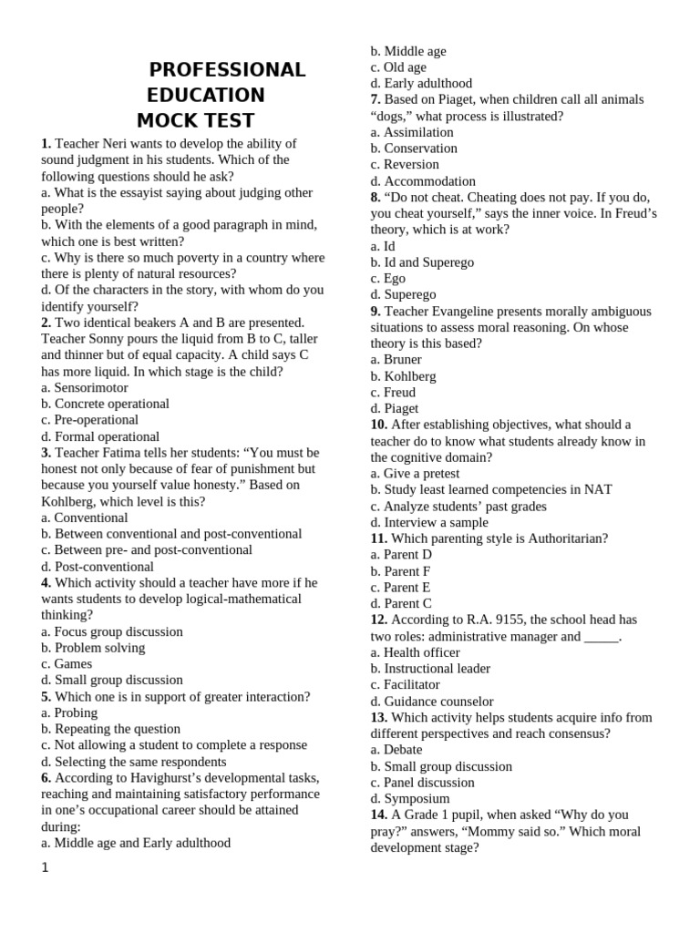 2025 Prof Ed Questionnaire 200 Items | PDF | Teachers | Learning