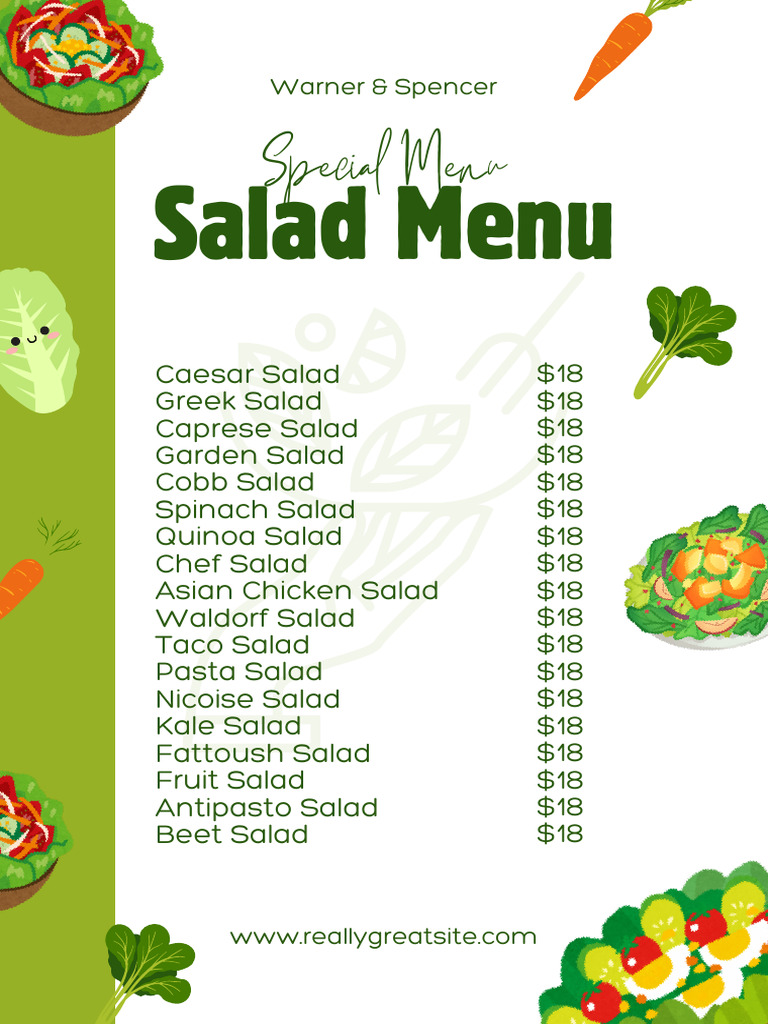 Green and White Illustrative Salad Menu Portrait A3 - 20251015 - 173859 ...