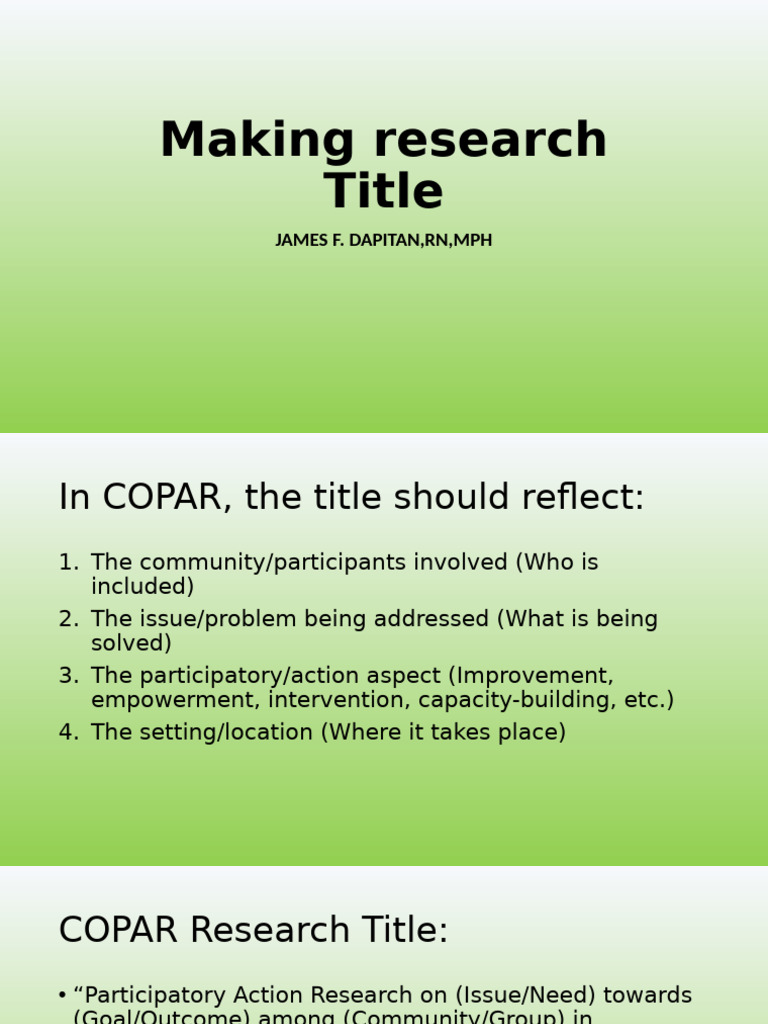 Making Research Title | PDF | Human Development | Health Care