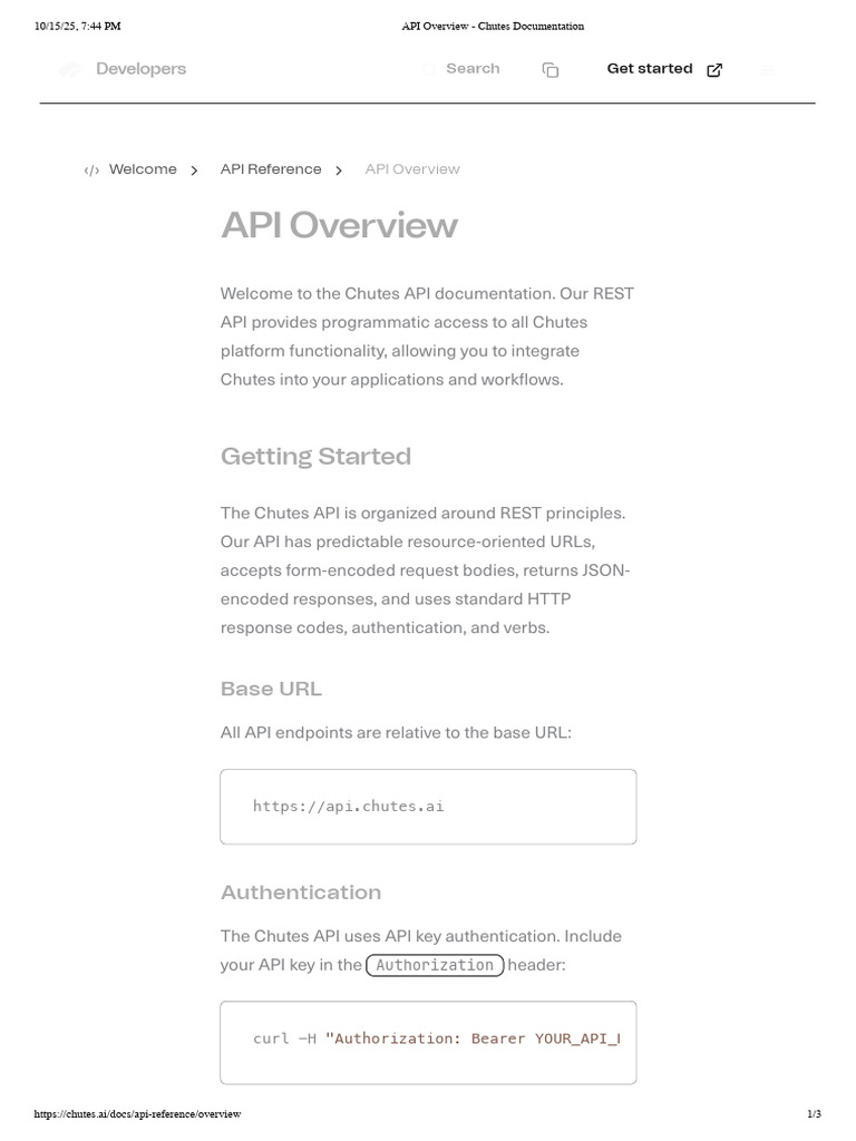 Chutes API Documentation Overview | PDF | Computing | Internet
