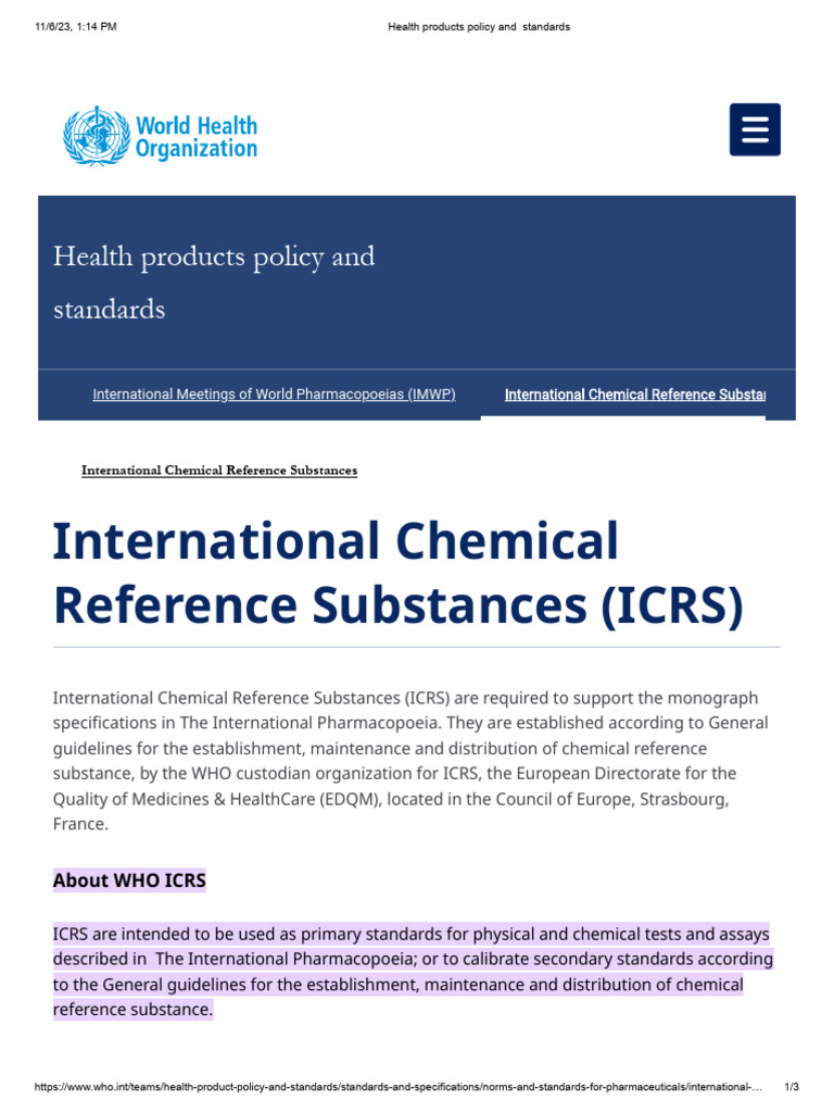 International Chemical Reference Substances | PDF