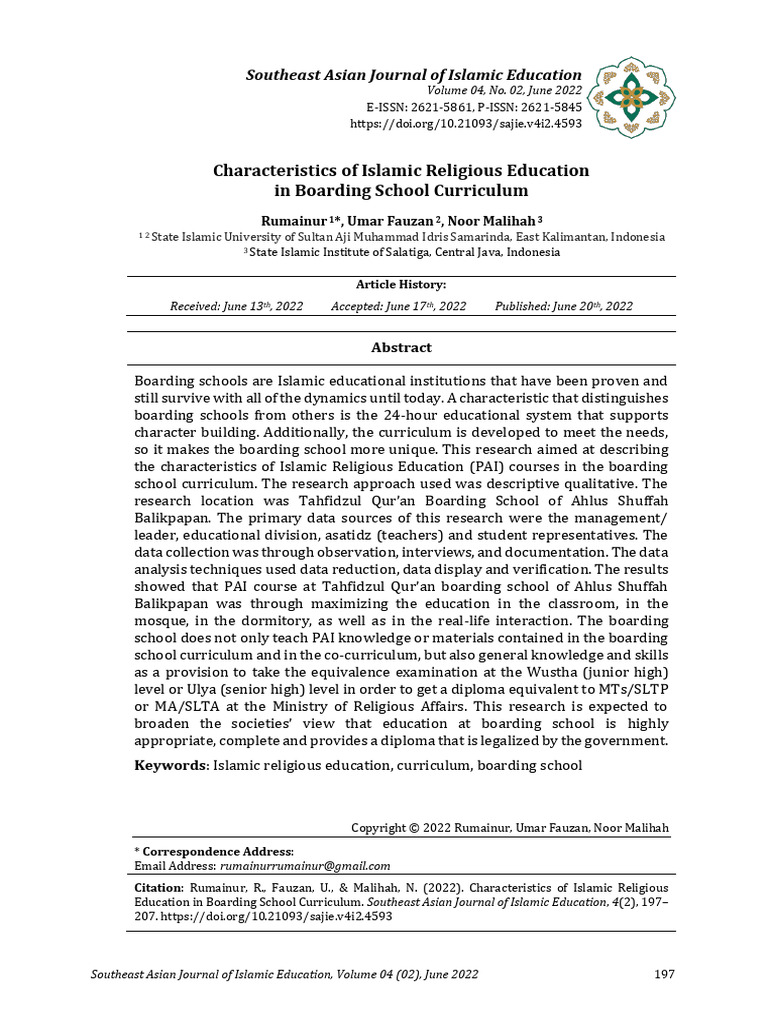 Characteristics of Islamic Religious Education in Boarding School ...