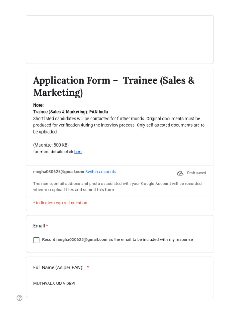 Application Form - Trainee (Sales & Marketing) | PDF
