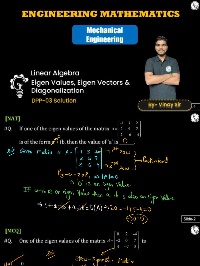 (Engineering Mathematics) Linear Algebra DPP 03 Discussion | PDF