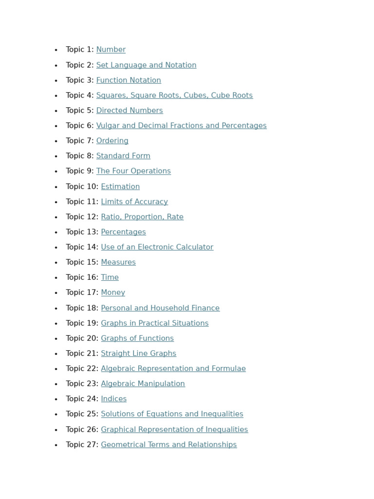 Cambridge O Level Mathematics Topics | PDF