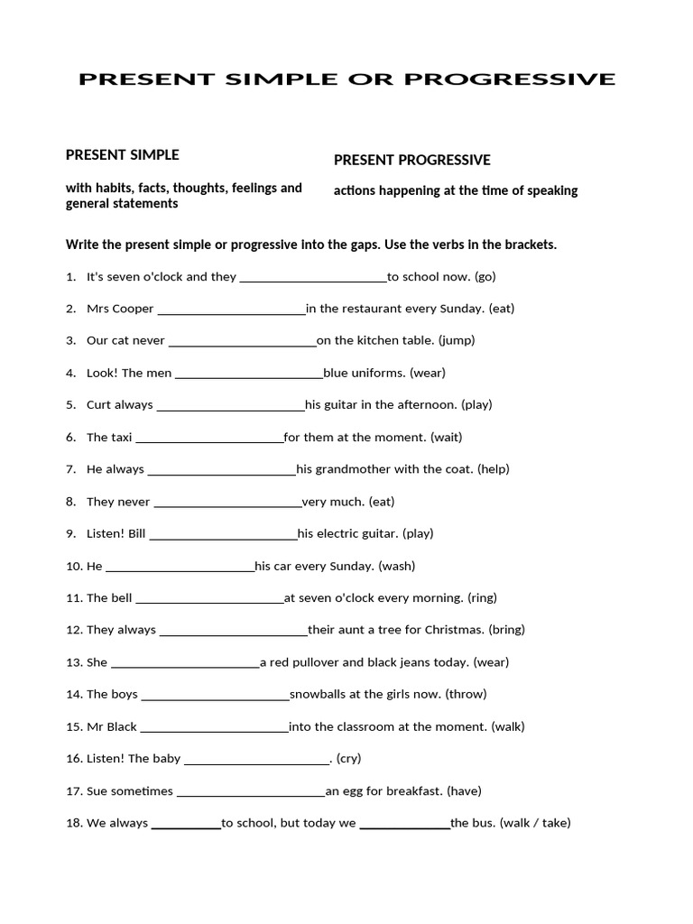Present Simple vs. Progressive Exercises | PDF