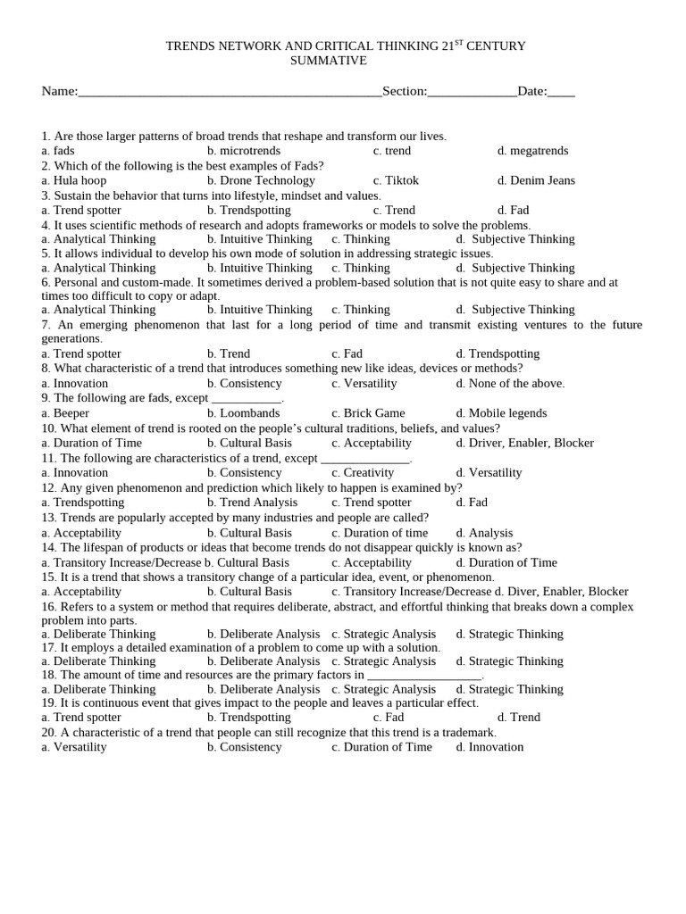 21st Century Trends and Critical Thinking | PDF | Cognition