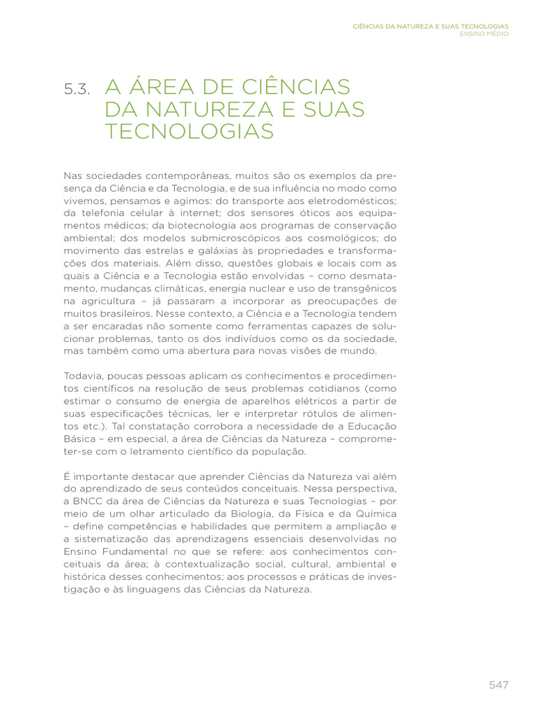 Ensino Médio: Ciências da Natureza e Tecnologia | PDF | Science | Vida