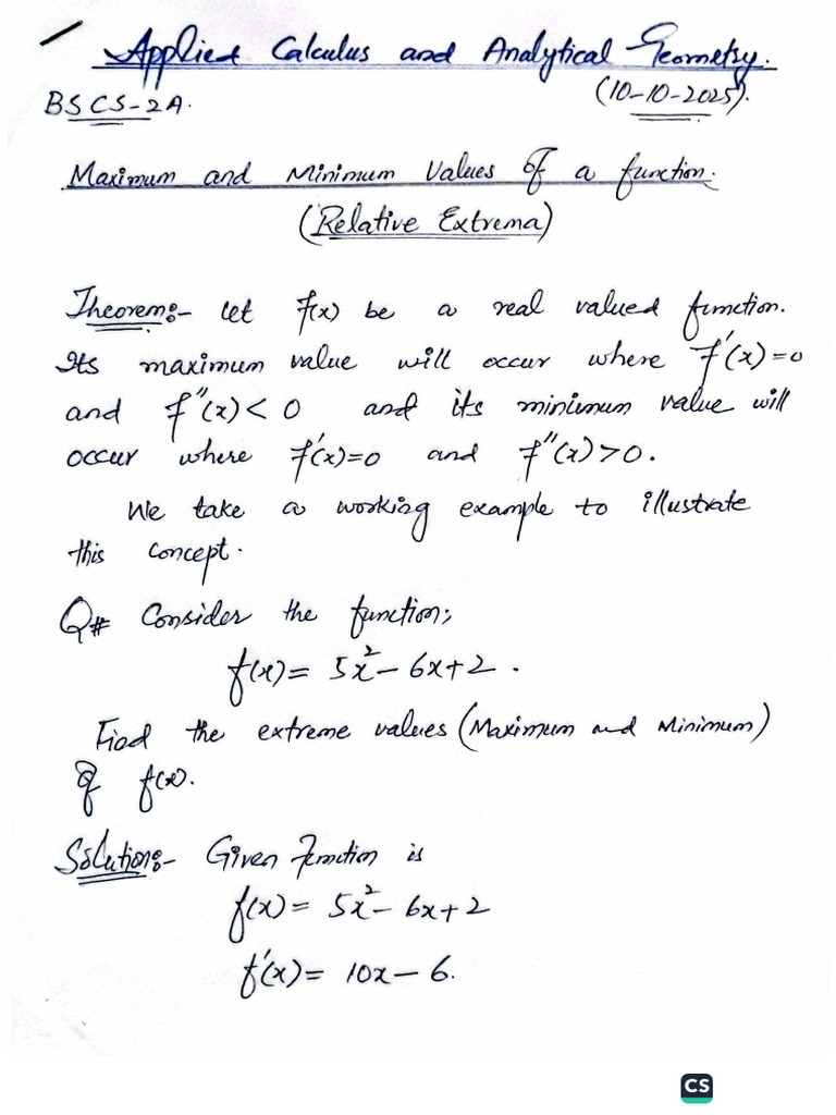 Relative Maxima and Minima | PDF