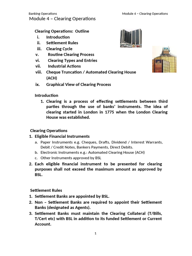 Clearing Operations in Banking Explained | PDF | Cheque | Clearing ...