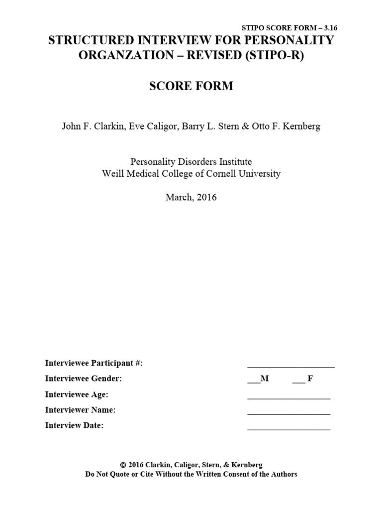 STIPO-R Score Form Overview | PDF | Intimate Relationships | Narcissism