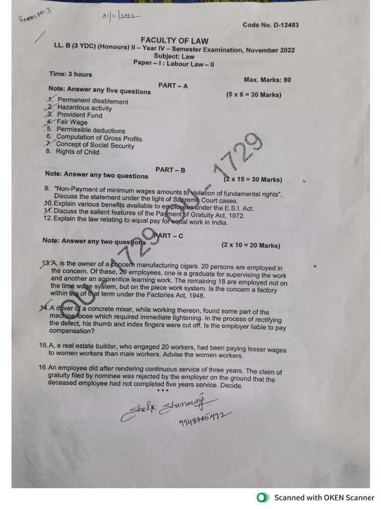 LLB 4th Sem Question Papers Ku | PDF