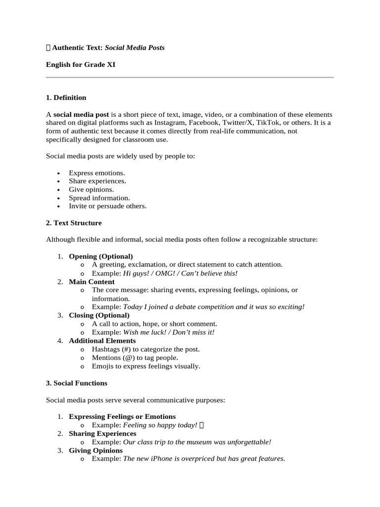 Social Media Post Essentials for Students | PDF | Human Communication