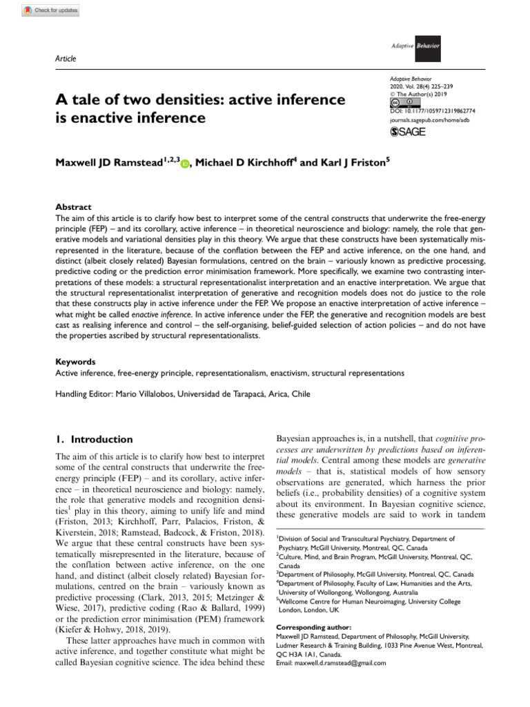 Ramstead Et Al 2019 A Tale of Two Densities Active Inference Is ...