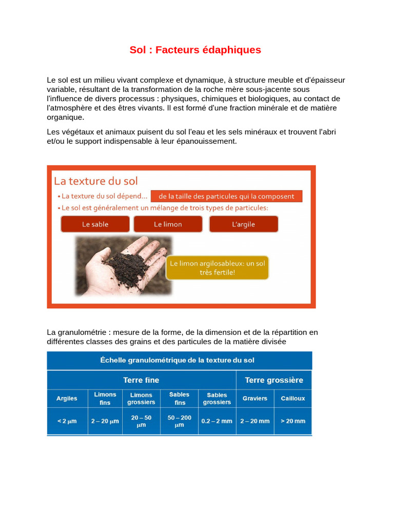 Facteurs édaphiques et leur impact sur le sol | PDF | Sol (pédologie ...