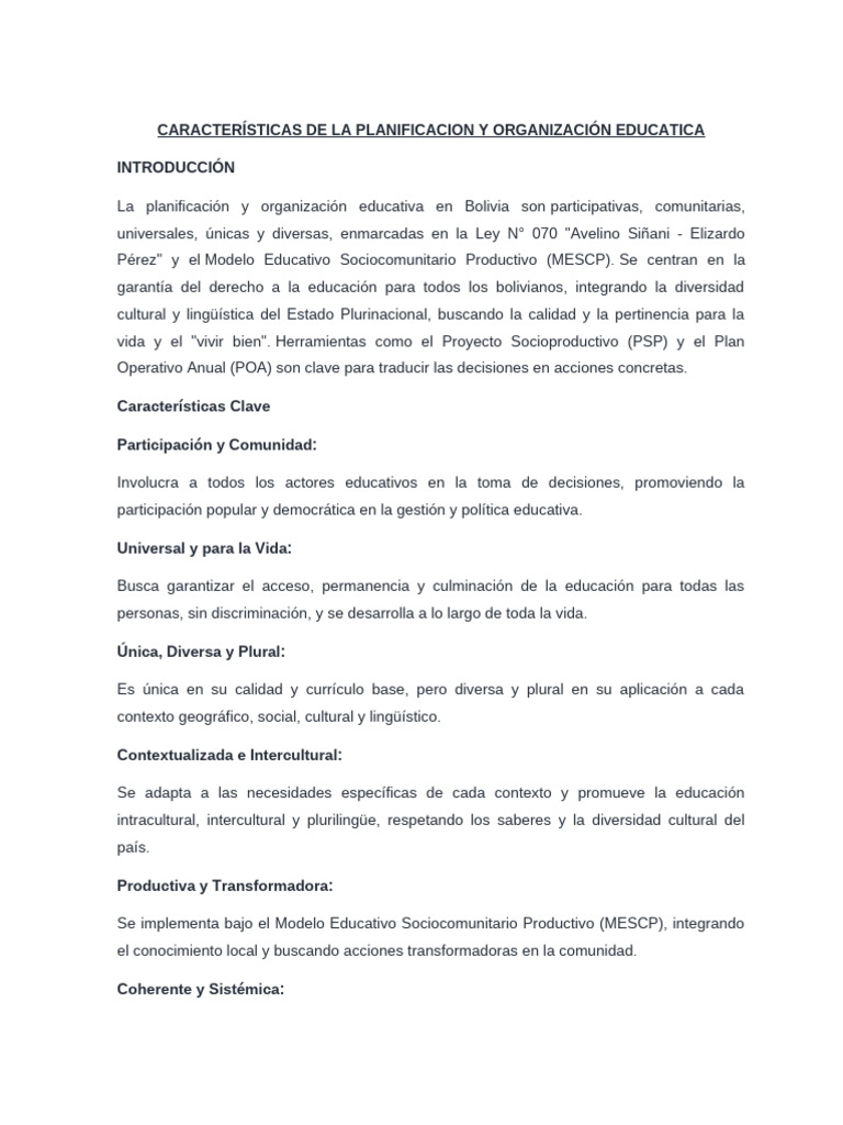 Planificación Educativa en Bolivia: Claves y Modelos | PDF | Maestros ...