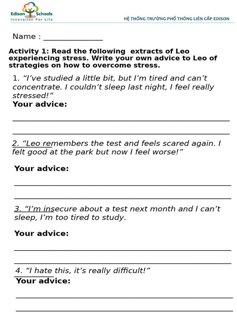 LW5 SEL 1 in Class Worksheet | PDF