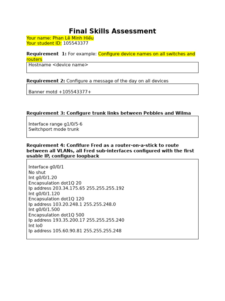 Final Skills Assessment: Network Configurations | PDF