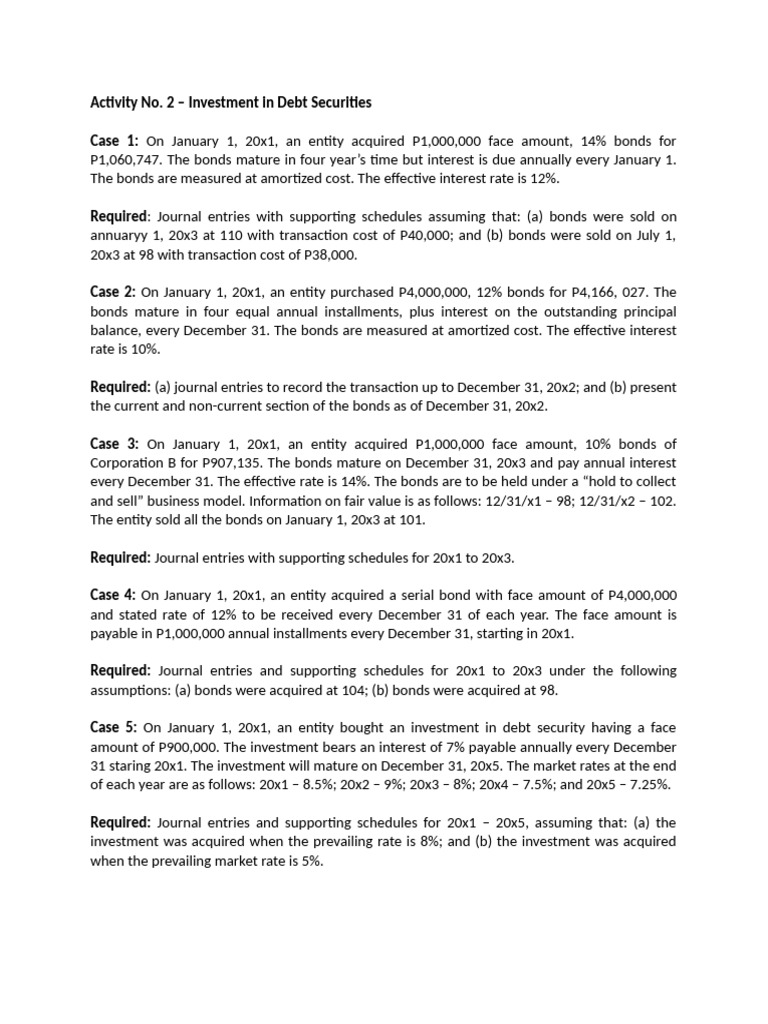 Debt Securities Investment Journal Entries | PDF | Bonds (Finance) | Debt