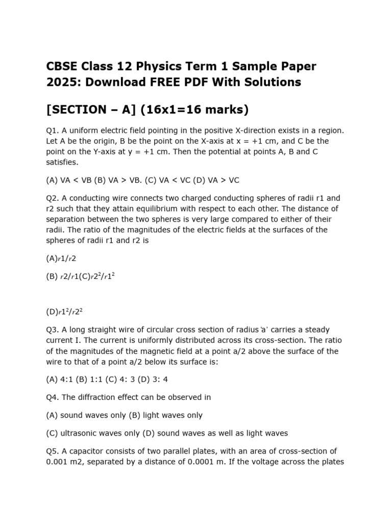 CBSE Class 12 Physics Sample Paper 2025 | PDF | Inductor | Atomic Nucleus