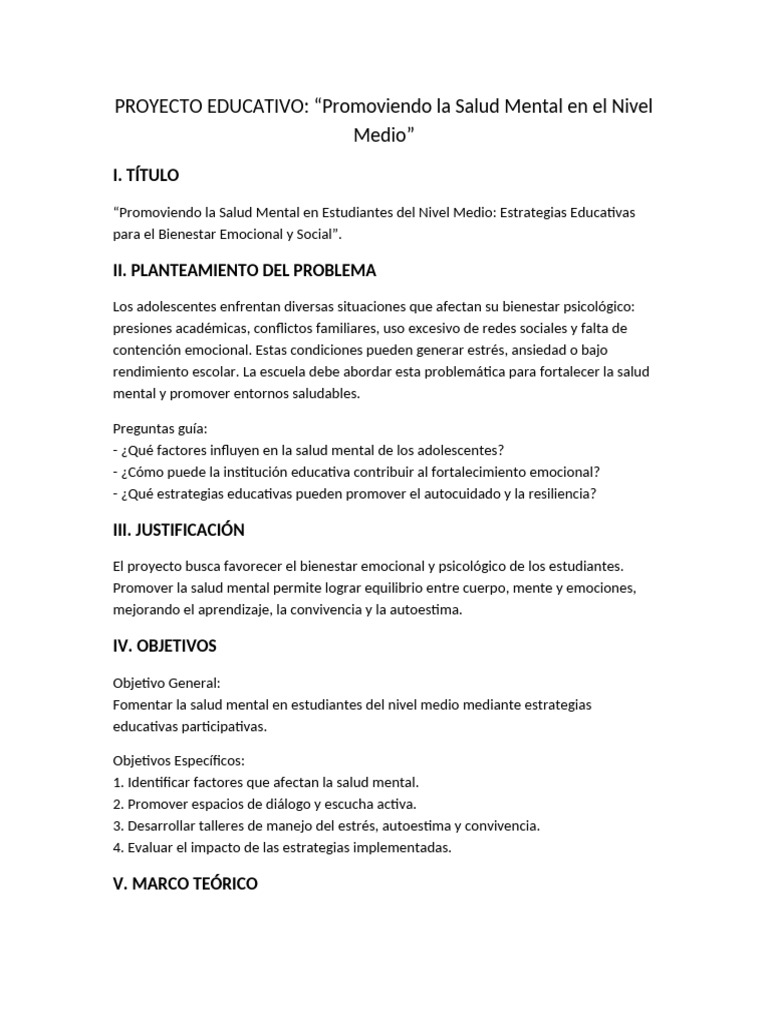 Salud Mental en Estudiantes de Nivel Medio | PDF | Salud mental | Las ...