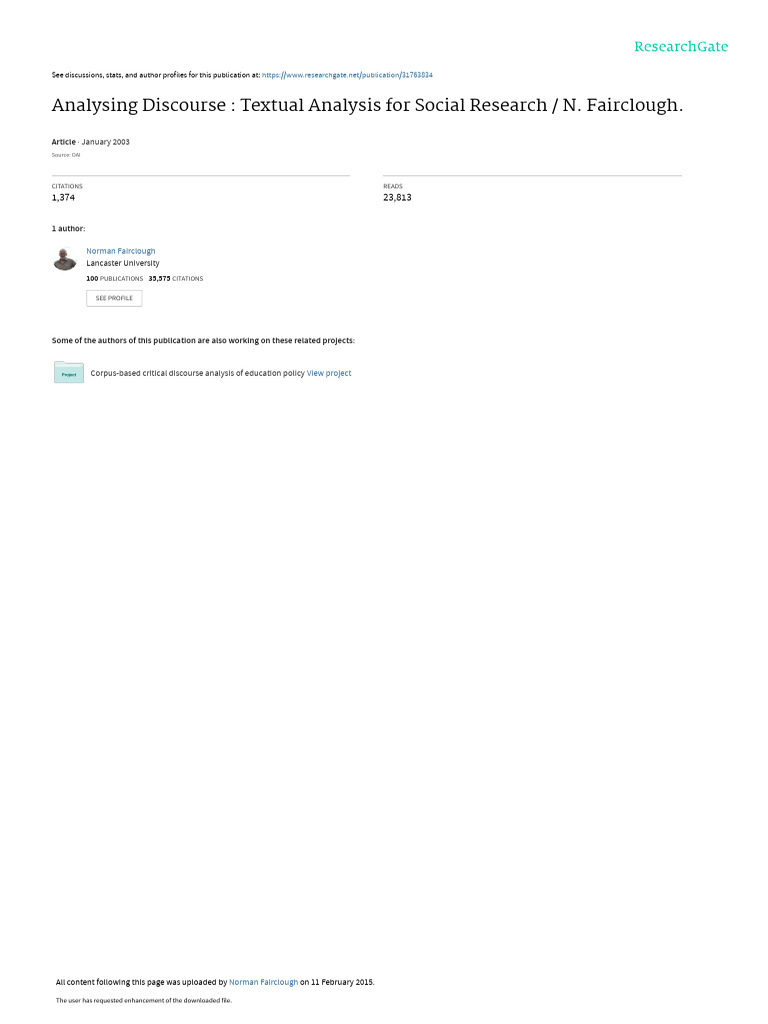 Analysing Discourse Textual Analysis For Social Re | PDF