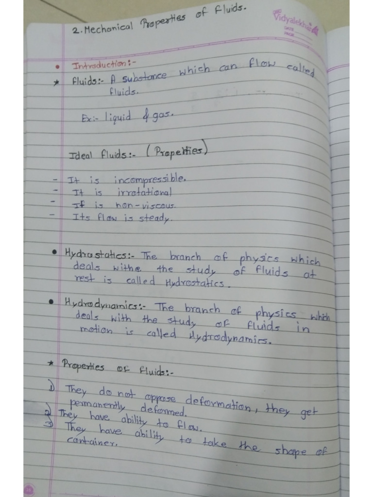 Physics Chapter No 2. Mechanical Properties of Fluids. Notes | PDF