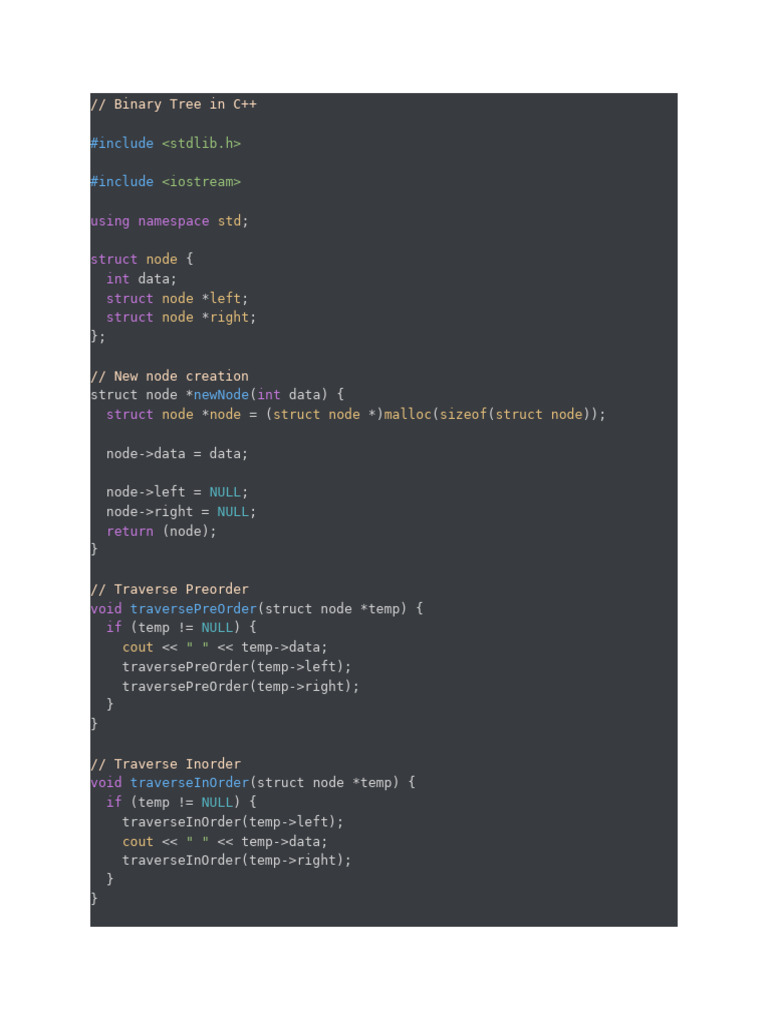 Binary Tree Traversal in C++ | PDF