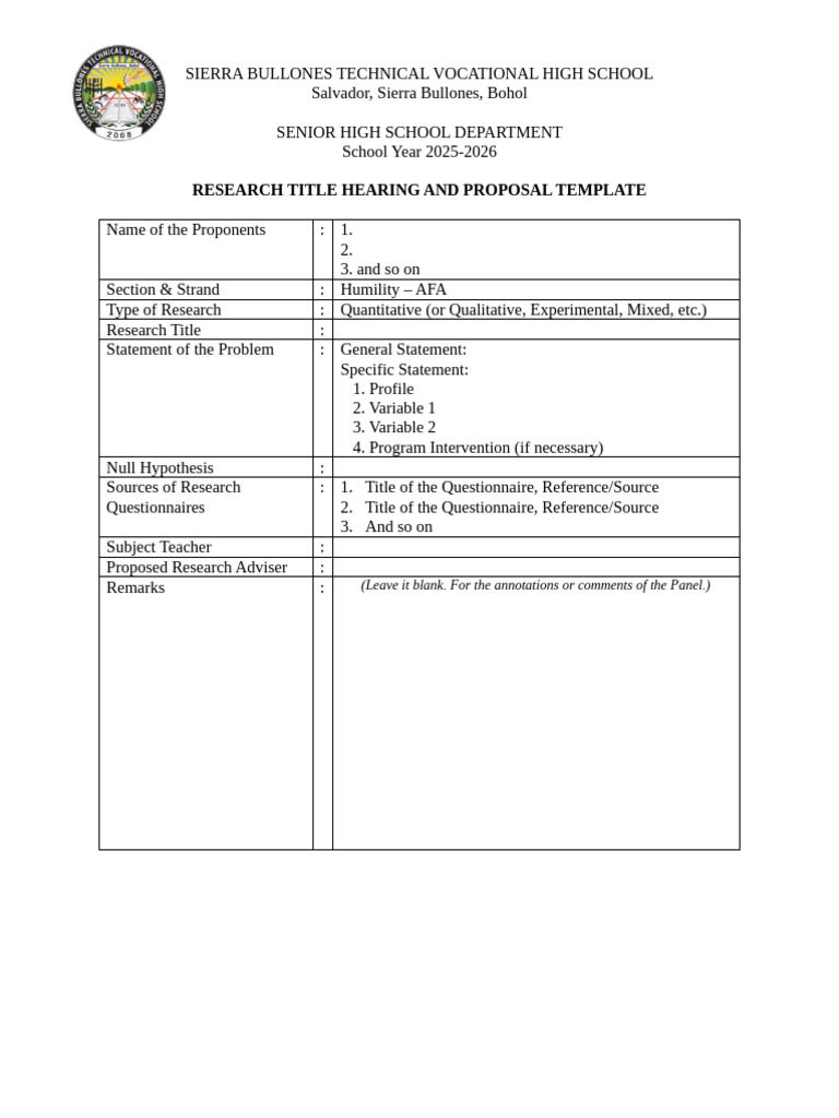 Research Proposal Template for SHS | PDF