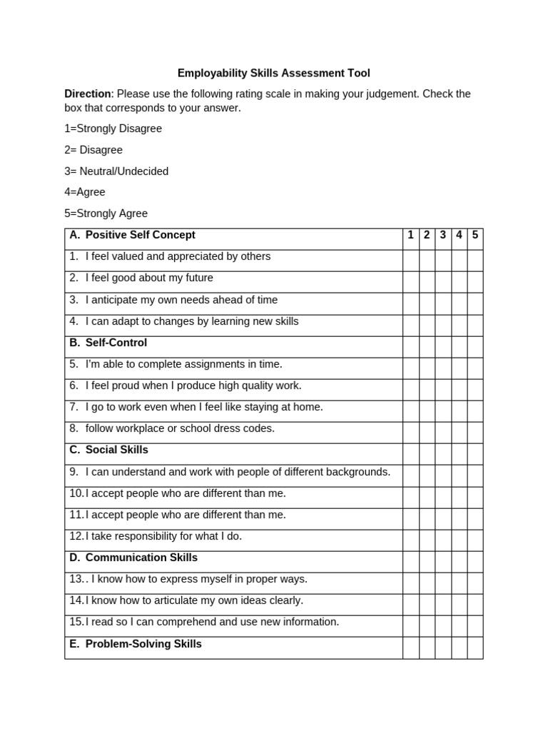 Employability Skills Assessment Tool | PDF