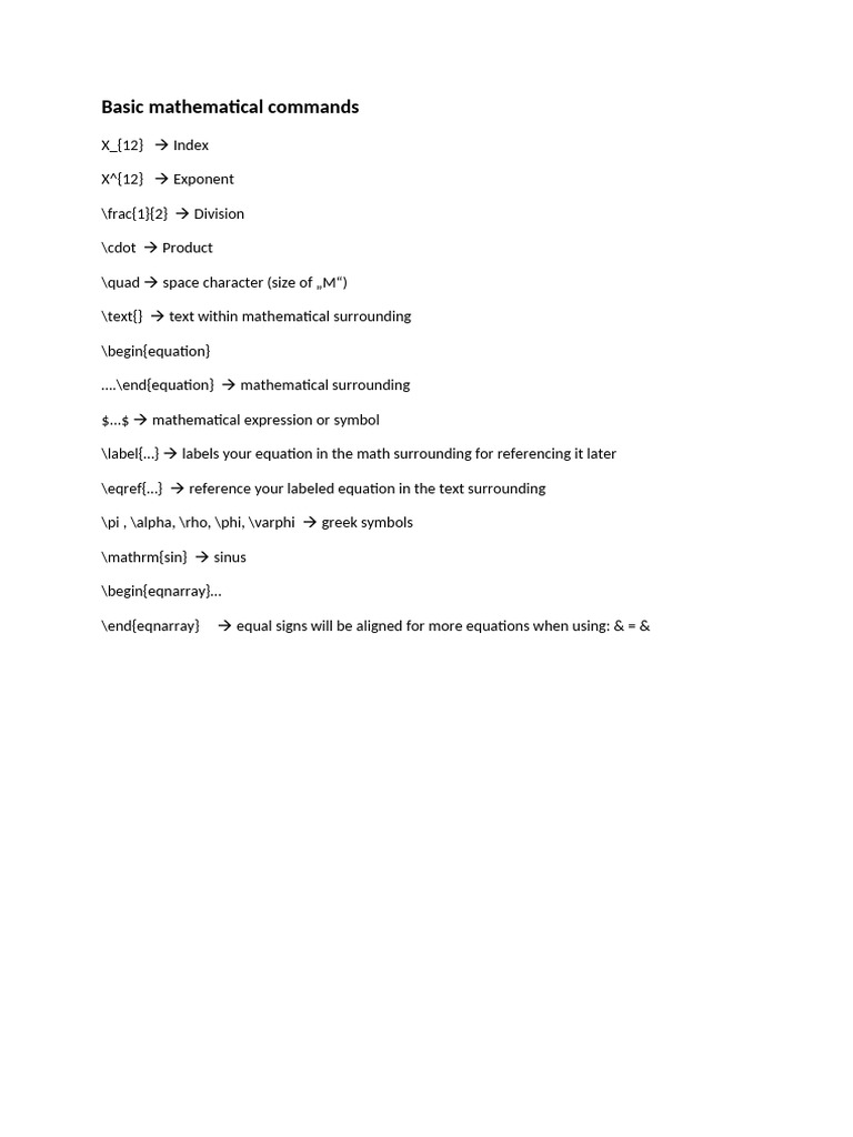 Basic Mathematical Commands | PDF