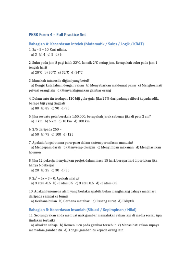 PKSK Form4 Practice | PDF