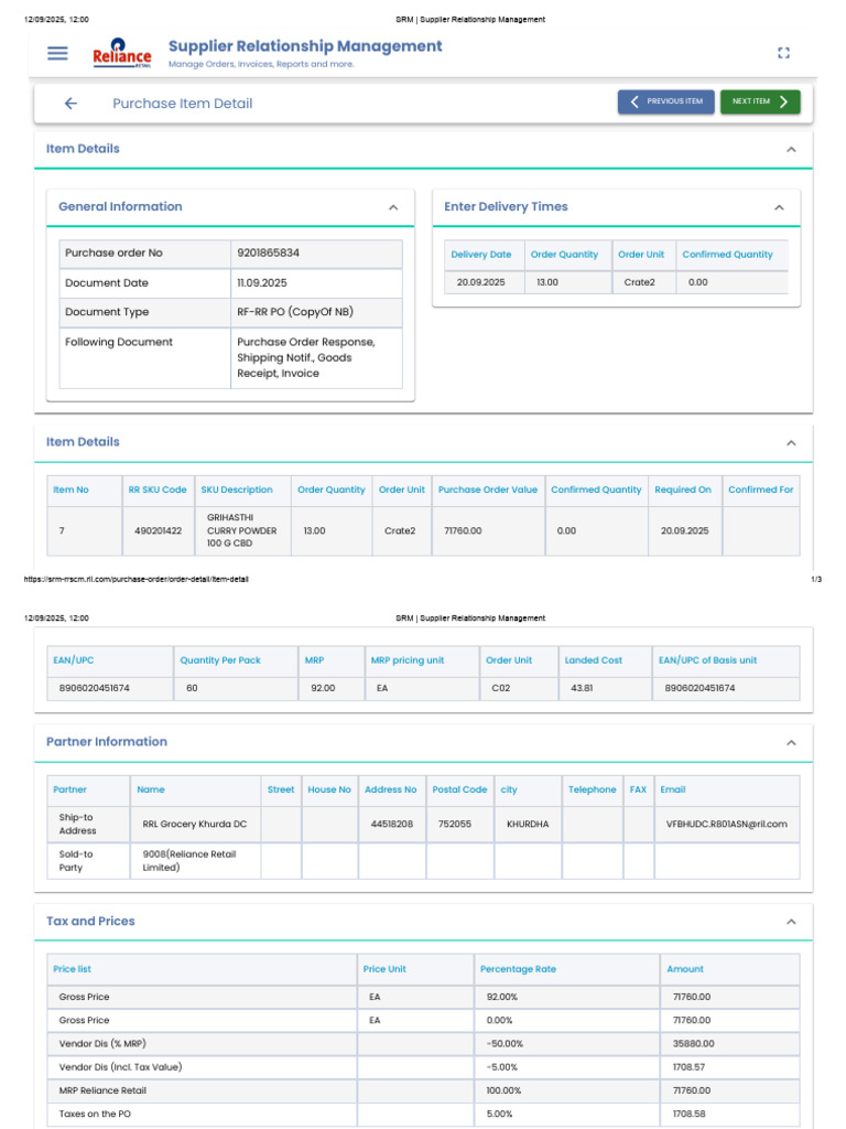 RIL Purchase Order Details | PDF | Supply Chain Management | Business