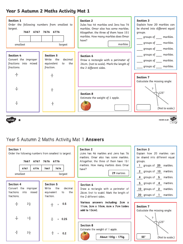 Year 5 Autumn 2 Maths Activity Mat 1 | PDF