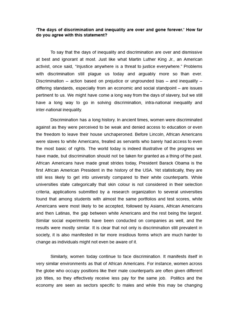 Discrimination and Inequality Essay - Lin Yi | PDF | Cost Of Living ...