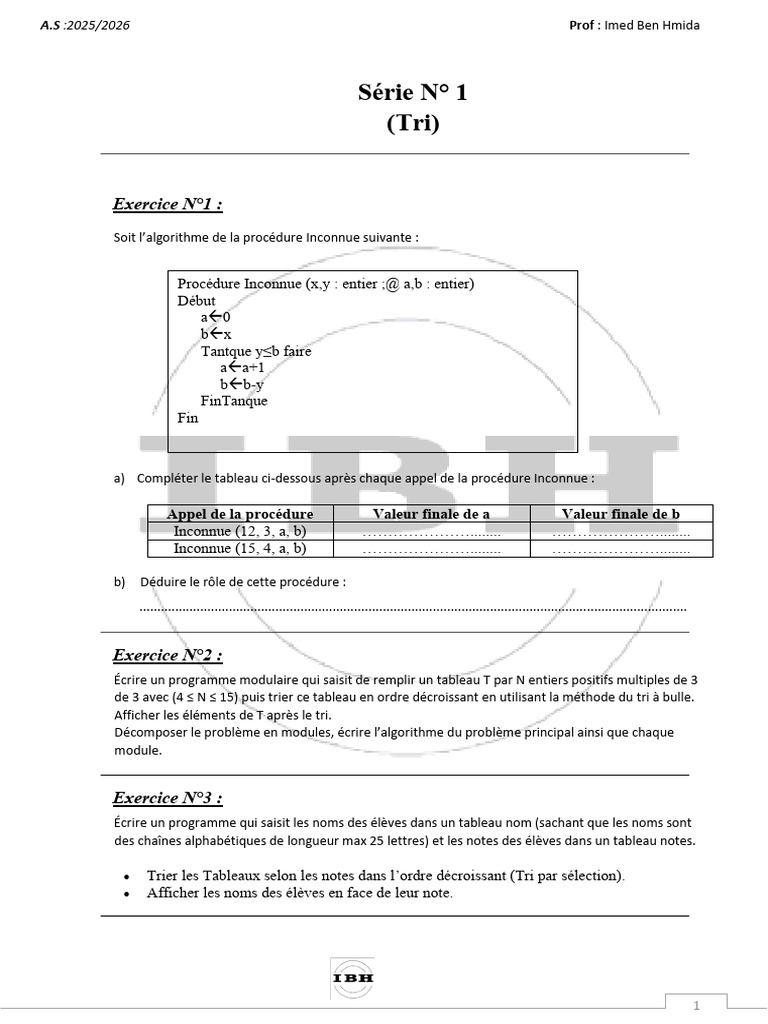 Exercices d'Algorithmique et Programmation | PDF | Entier naturel ...