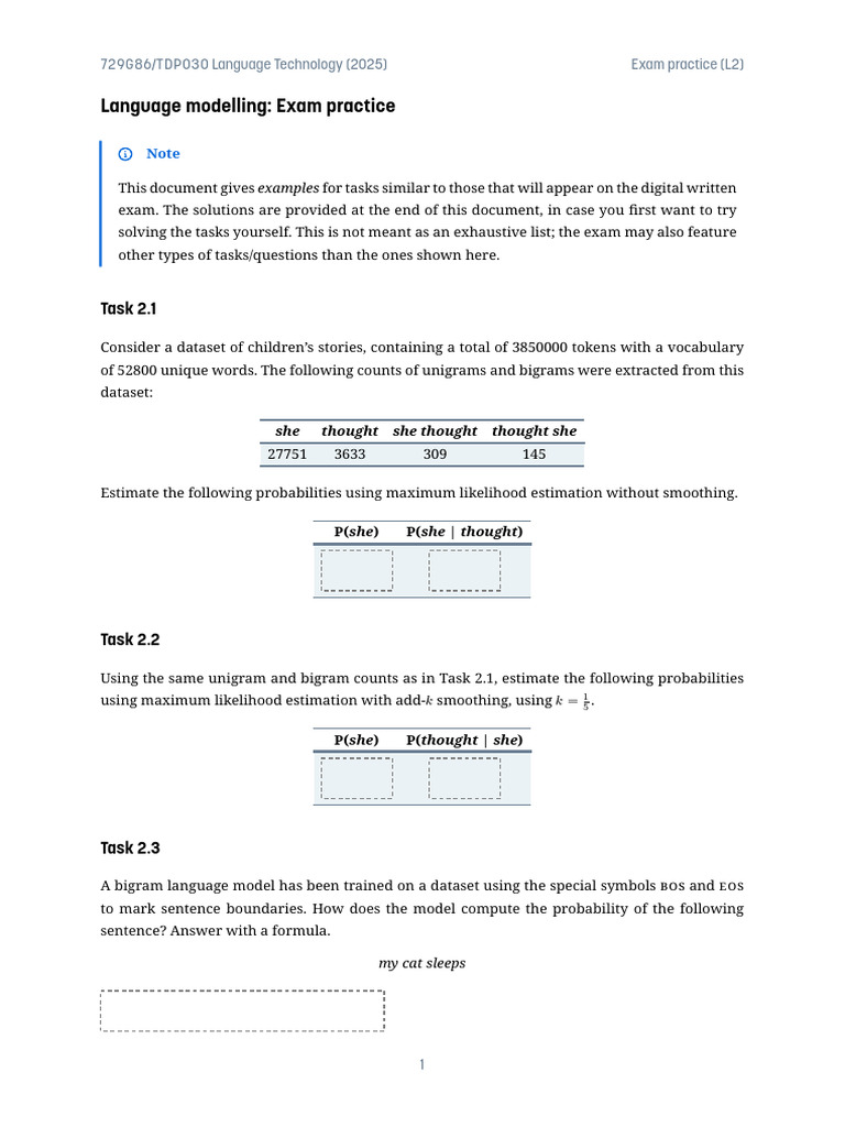 Language Modeling Exam Practice Guide | PDF | Cognitive Science | Learning