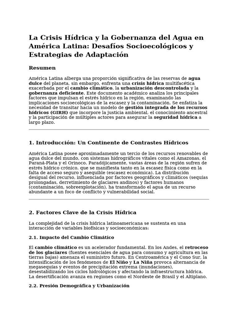 Crisis Hídrica en América Latina: Retos y Soluciones | PDF | Escasez de ...