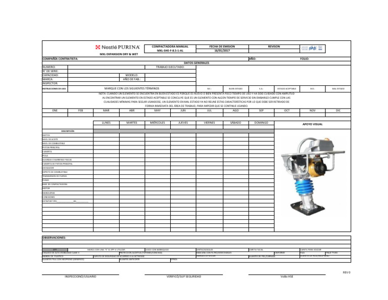 MXL SHE F 8.5 1 AL Check List de Compactadora Manual | PDF