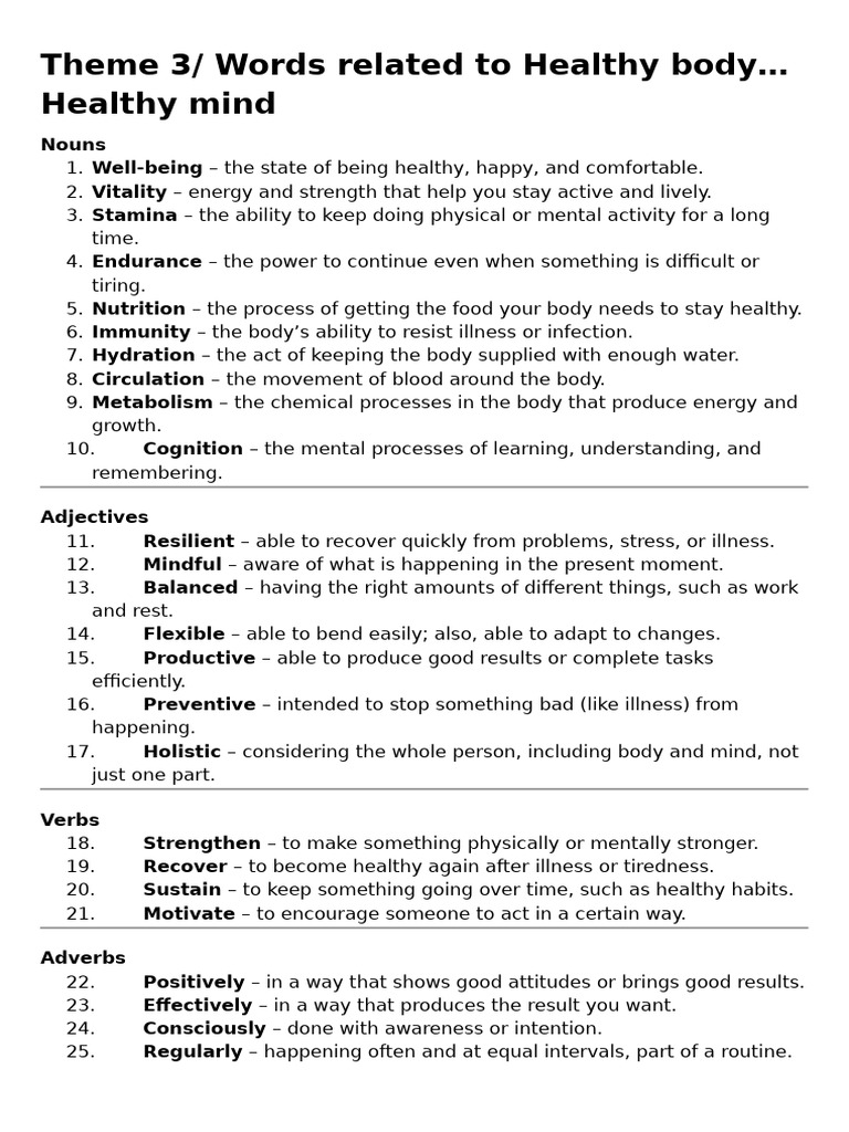 Theme 3 Healthy Body Healthy Mind | PDF | Mind | Relaxation (Psychology)