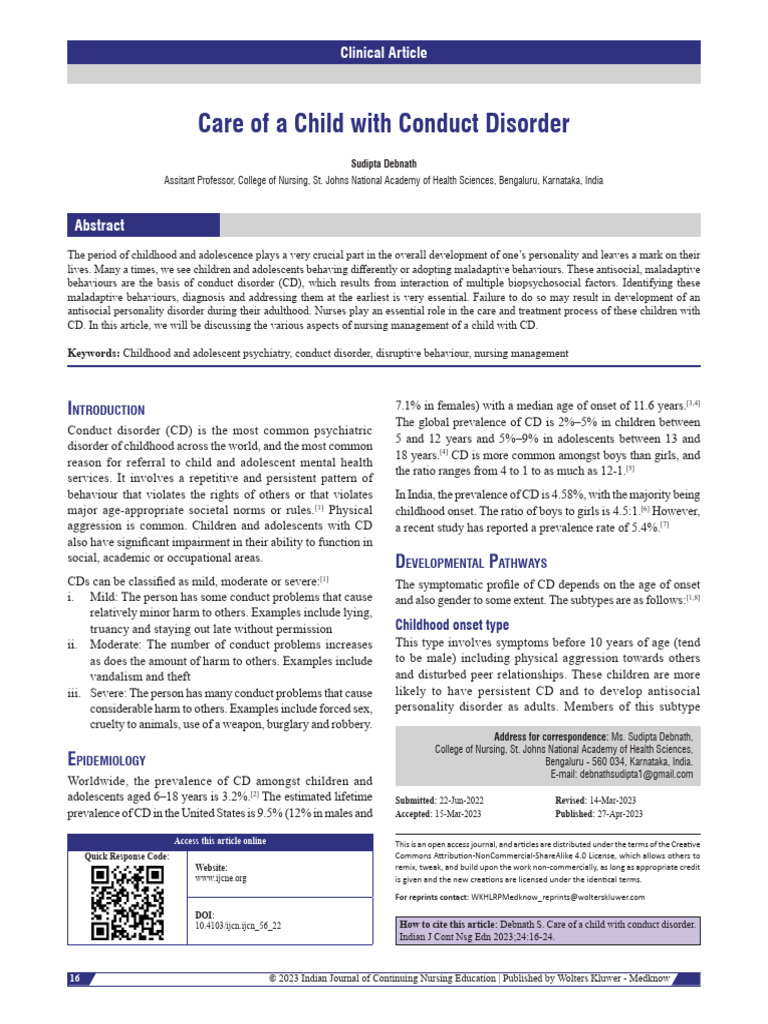 Nursing Management of Conduct Disorder | PDF | Attention Deficit ...
