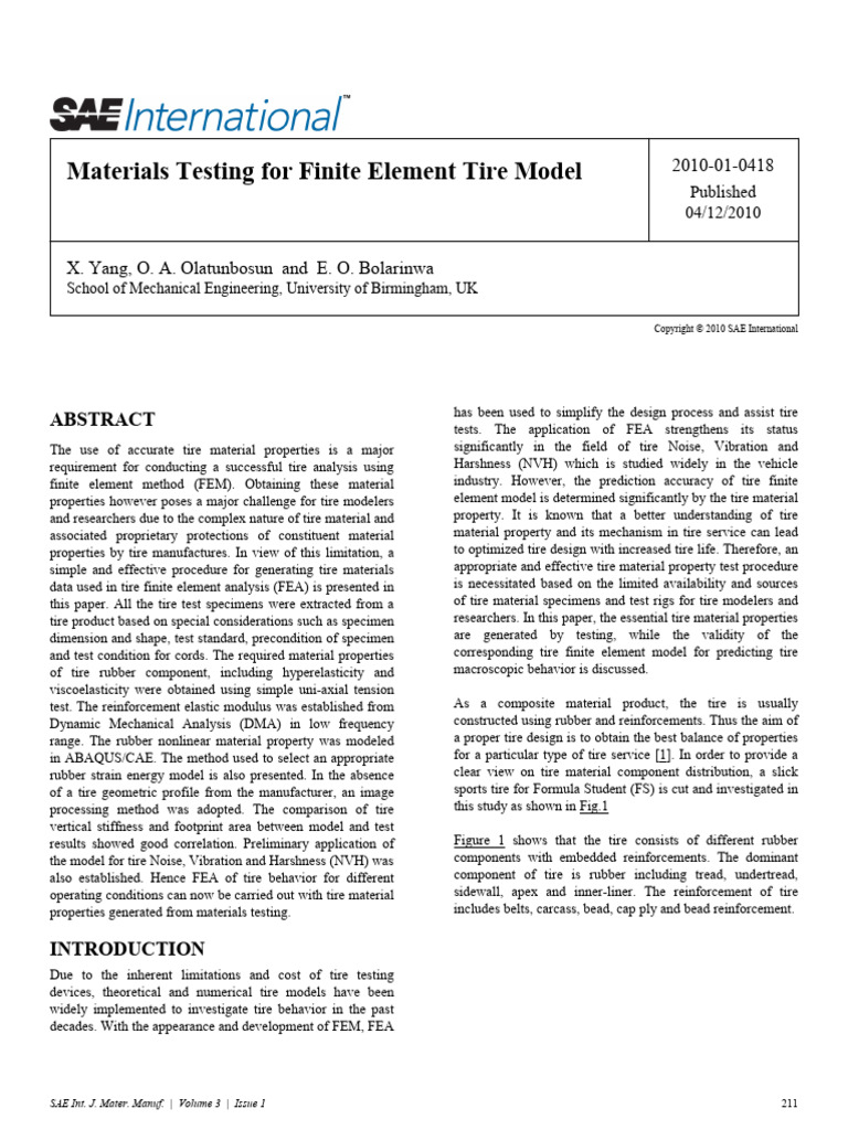 Tire Material Testing for FEA Optimization | PDF | Viscoelasticity ...