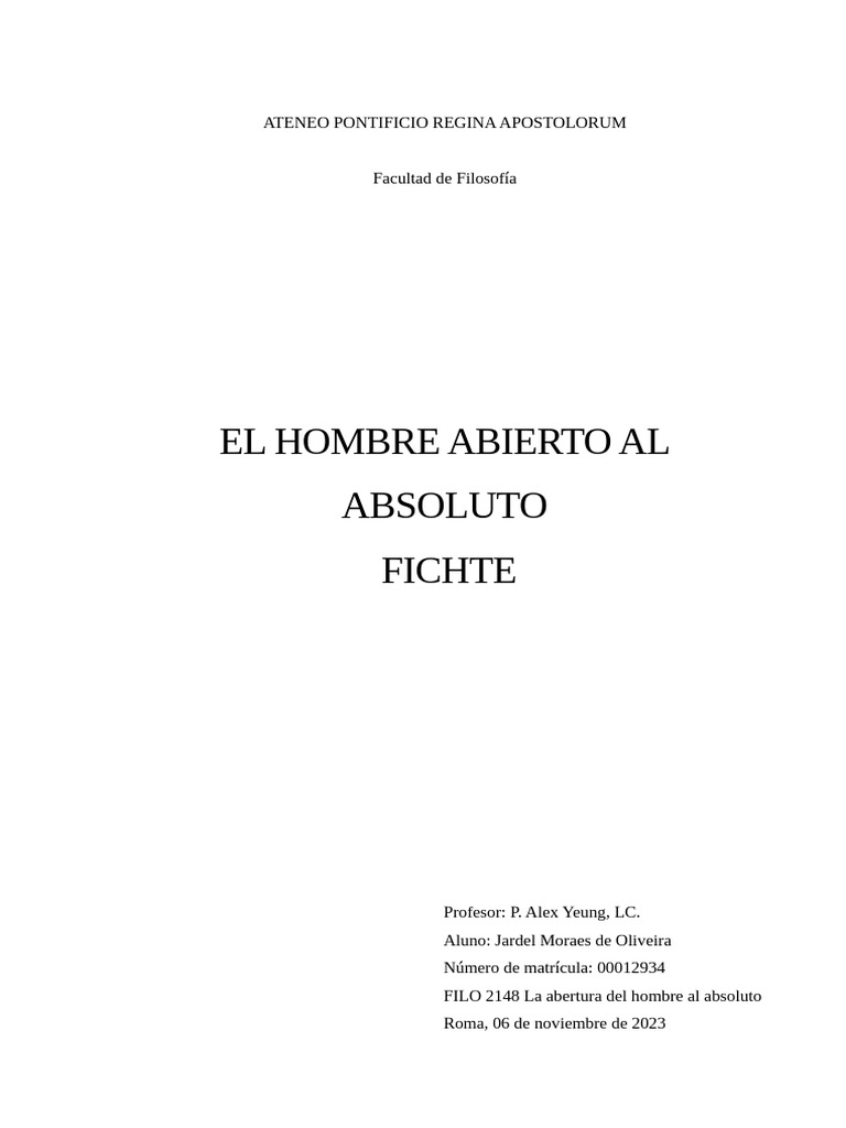 Fichte: El Hombre y el Absoluto | PDF | Absoluta (Filosofía) | Immanuel ...