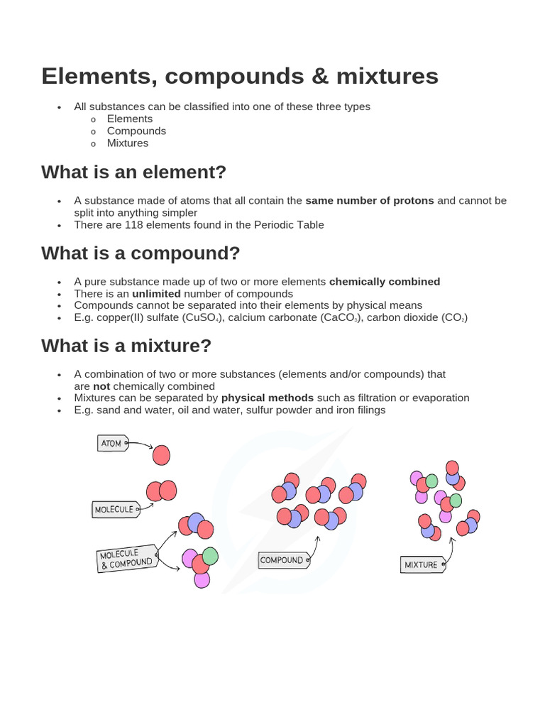 Elements, Compounds, and Mixtures Explained | PDF | Atoms | Proton