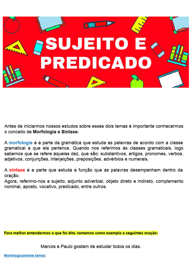 Morfologia e Sintaxe na Língua Portuguesa | PDF | Assunto (gramática ...