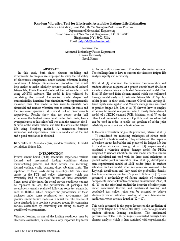 Random Vibration Test For Electronic Assemblies Fatigue Life Estimation ...