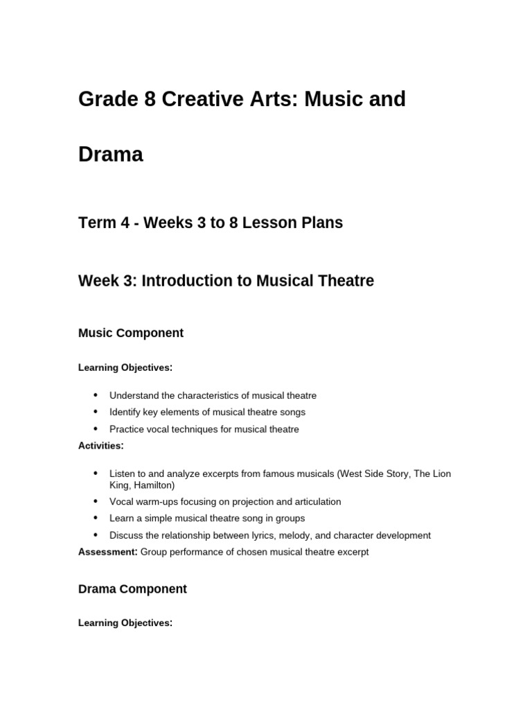 Grade 8 Creative Arts - Music and Drama Lesson Plans Term 4 Weeks 3-8 ...