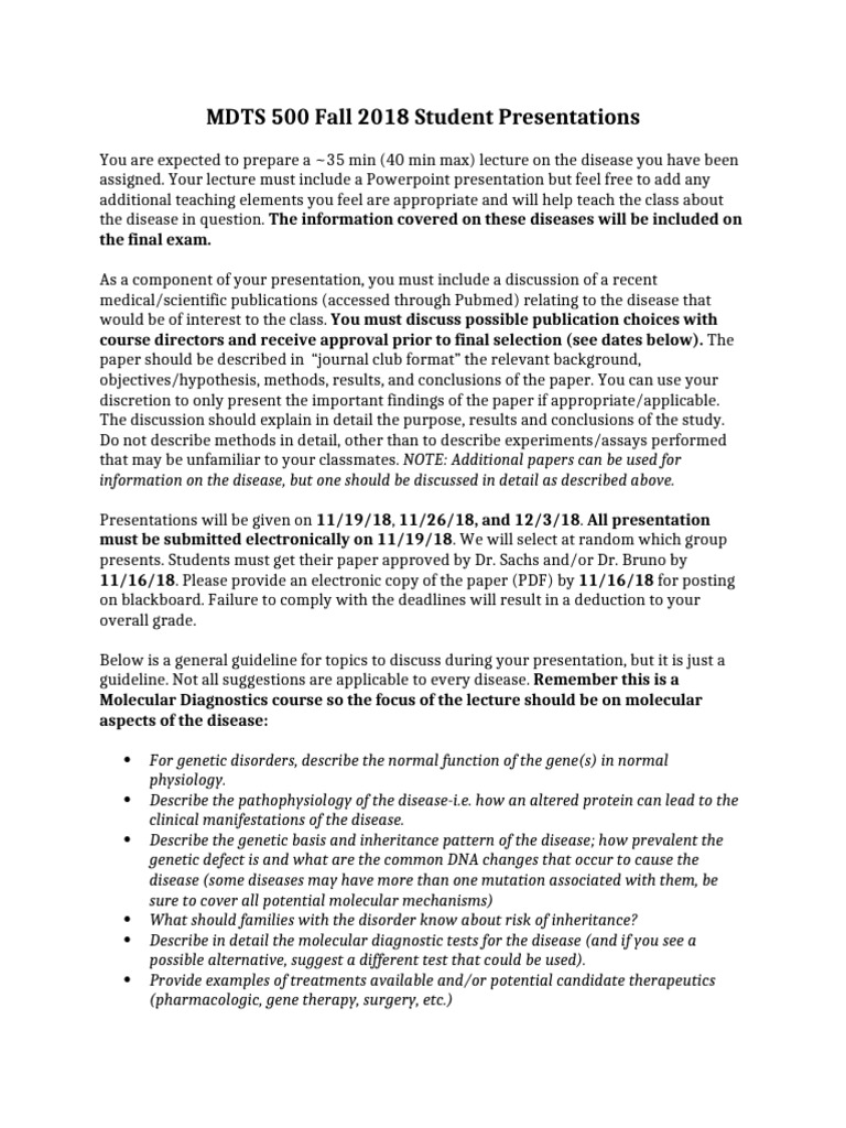 MDTS 500 Fall 2018 Disease Presentations | PDF | Genetic Disorder ...